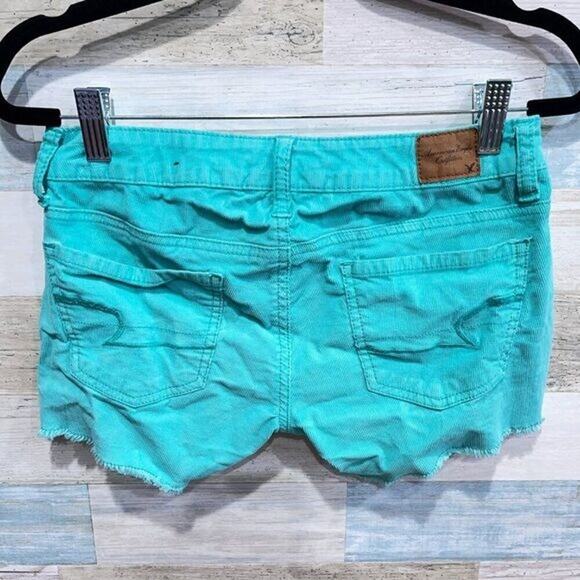 AMERICAN EAGLE Y2K Super Low Rise Corduroy Cheeky Shorts Blue Womens 0 - Picture 2 of 4